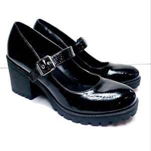 Dirty Laundry Lita Black Patent Mary Jane Lug Block Heel Shoes Size 7.5